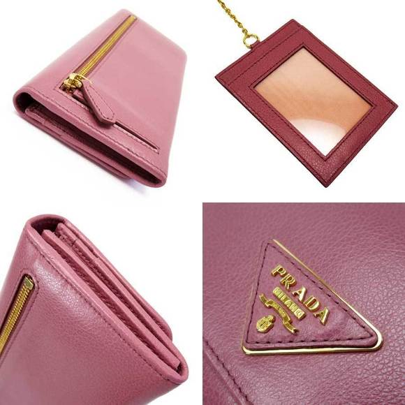 Prada pink triangle Wallet leather long Fold - Picture 1 of 3